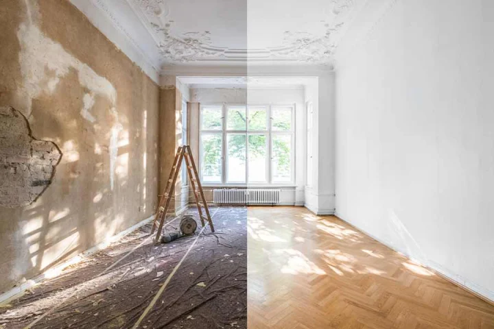 side by side of a home that needs repairs and a home that has been renovated